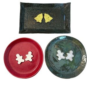 Handmade Pottery Holiday Christmas Gingerbread Bells Trinket Dishes Plates - 3